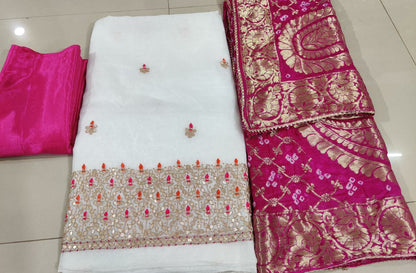 Pure Uppada Silk Hand Gota Patti Suit With Pure Banarasi Silk Zari Dupatta(Without Bottom)