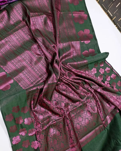 Banarasi Pink Zari Tapeta Silk Saree Designer Rich Pallu