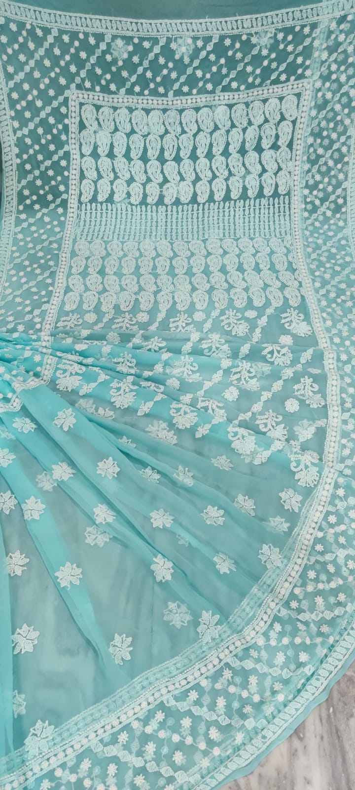 Chiffon Georgette All Over Chikankari Saree With Heavy Hand Work Embroidery WIth Blouse