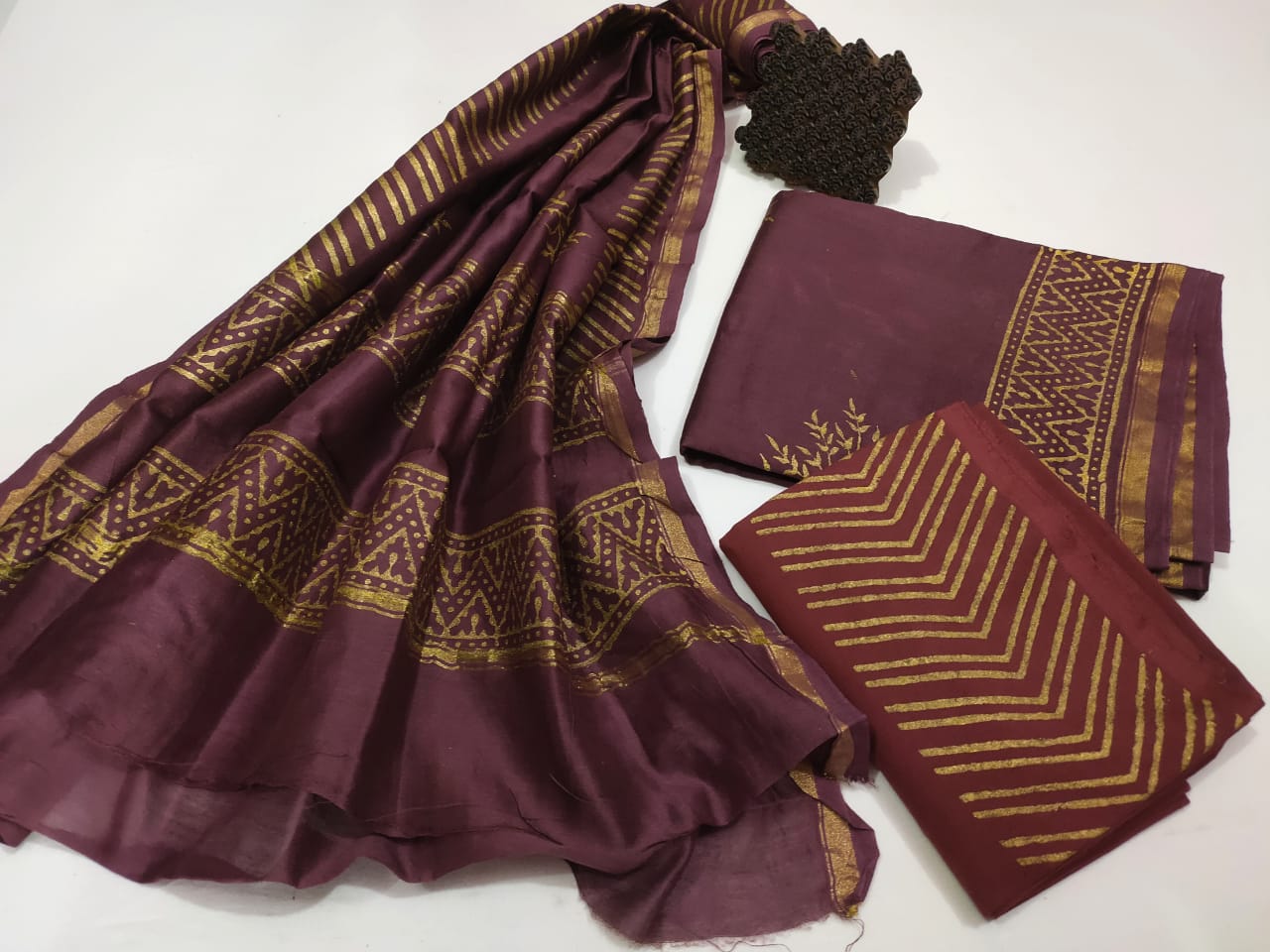 Chanderi Unstitched suit With Chanderi Dupatta (All Over 2.5 mtr)