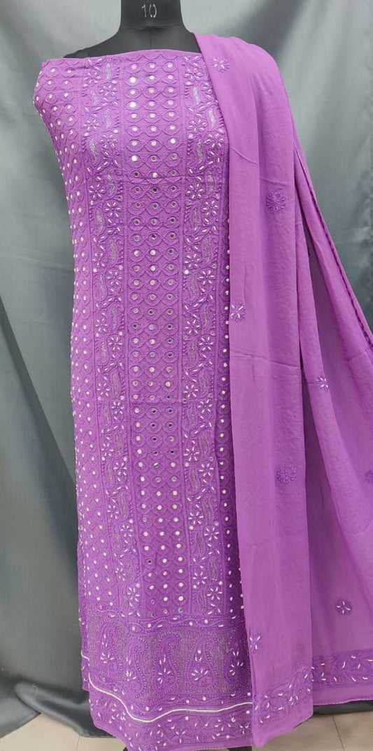 Viscose Unstitched Kurta Suit With Chiffon Chikankari Duppata  Pearl Mirror Work