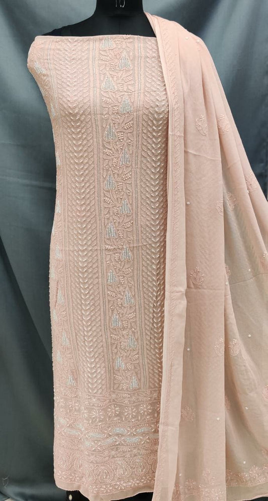 Viscose Unstitched Kurta Suit With Chiffon Chikankari Duppata  Pearl Mirror Work