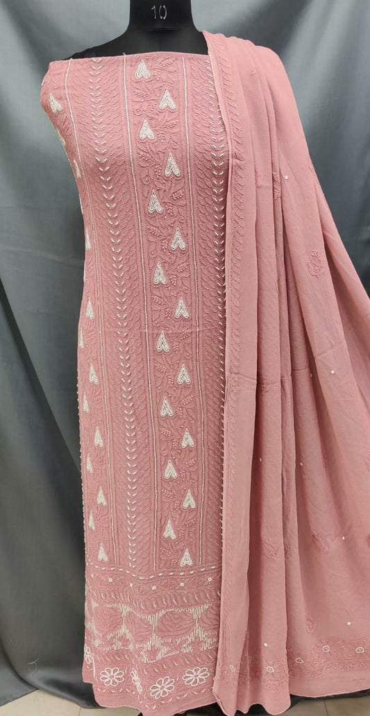 Viscose Unstitched Kurta Suit With Chiffon Chikankari Duppata  Pearl Mirror Work