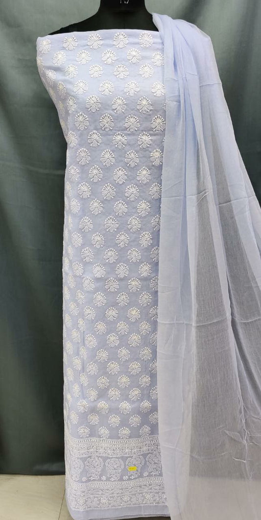 Cotton unstitched Kurta Suit With Chiffon Chikankari Duppata Hand Embroidery