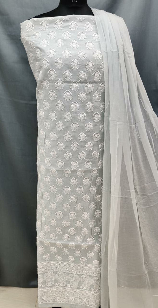 Cotton unstitched Kurta Suit With Chiffon Chikankari Duppata Hand Embroidery