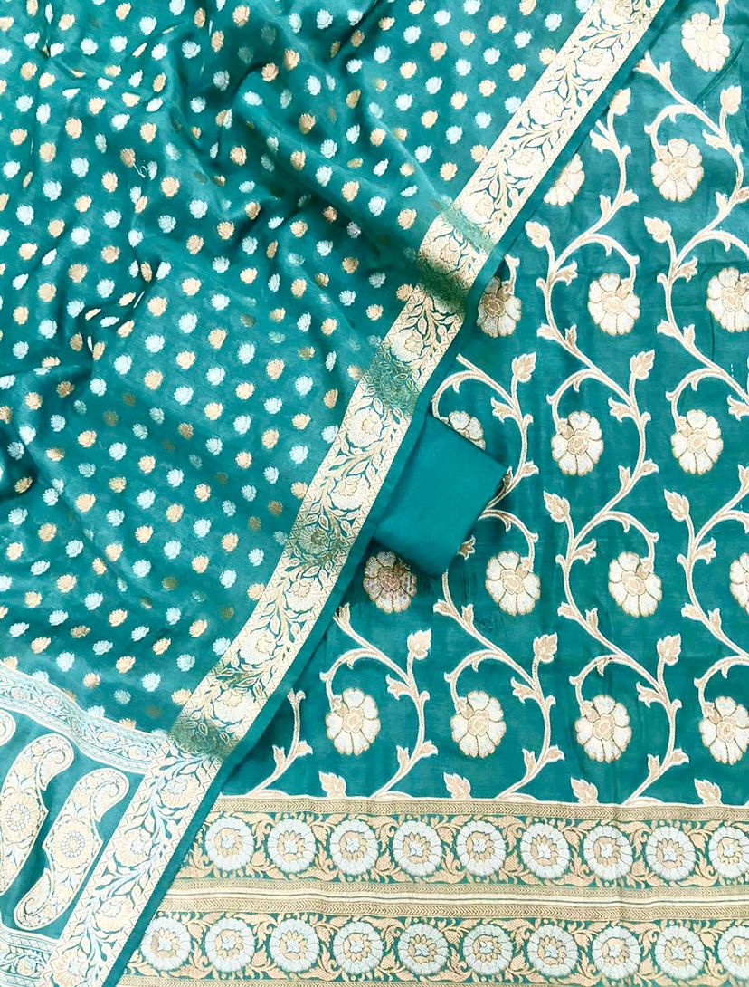 Banarasi Pure Chanderi Alfi Jaal Unstitched Suit With Dupatta