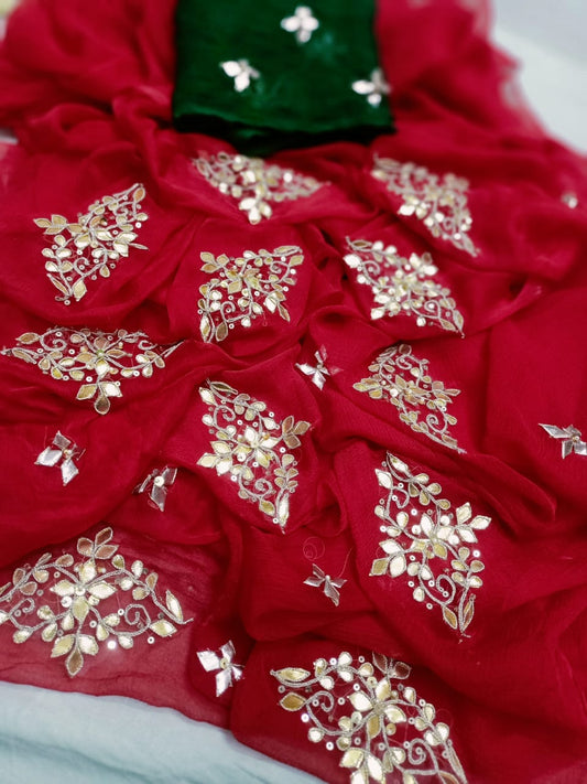 Pure Diamond Chiffon Saree With Gota Patti Work