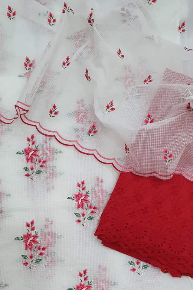 Pure Kota- doria Unstitched suit with Chikankari Bottom