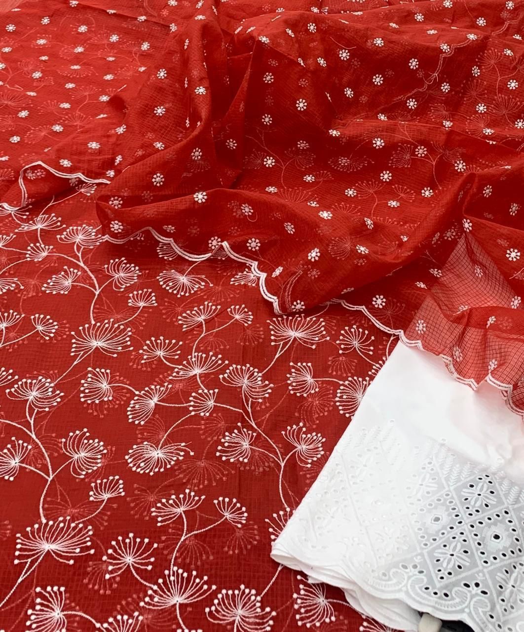 Pure Kota- doria Unstitched suit with Chikankari Bottom