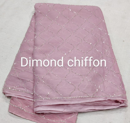 Pure Diamond Chiffon Cutdana Jaal Work Saree With Blouse