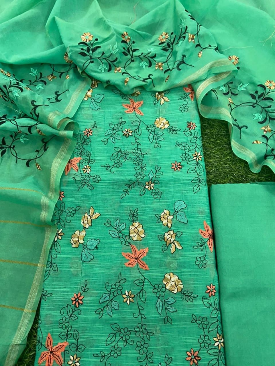 Banarasi Cotton Chanderi Embroidery Suit With Dupatta