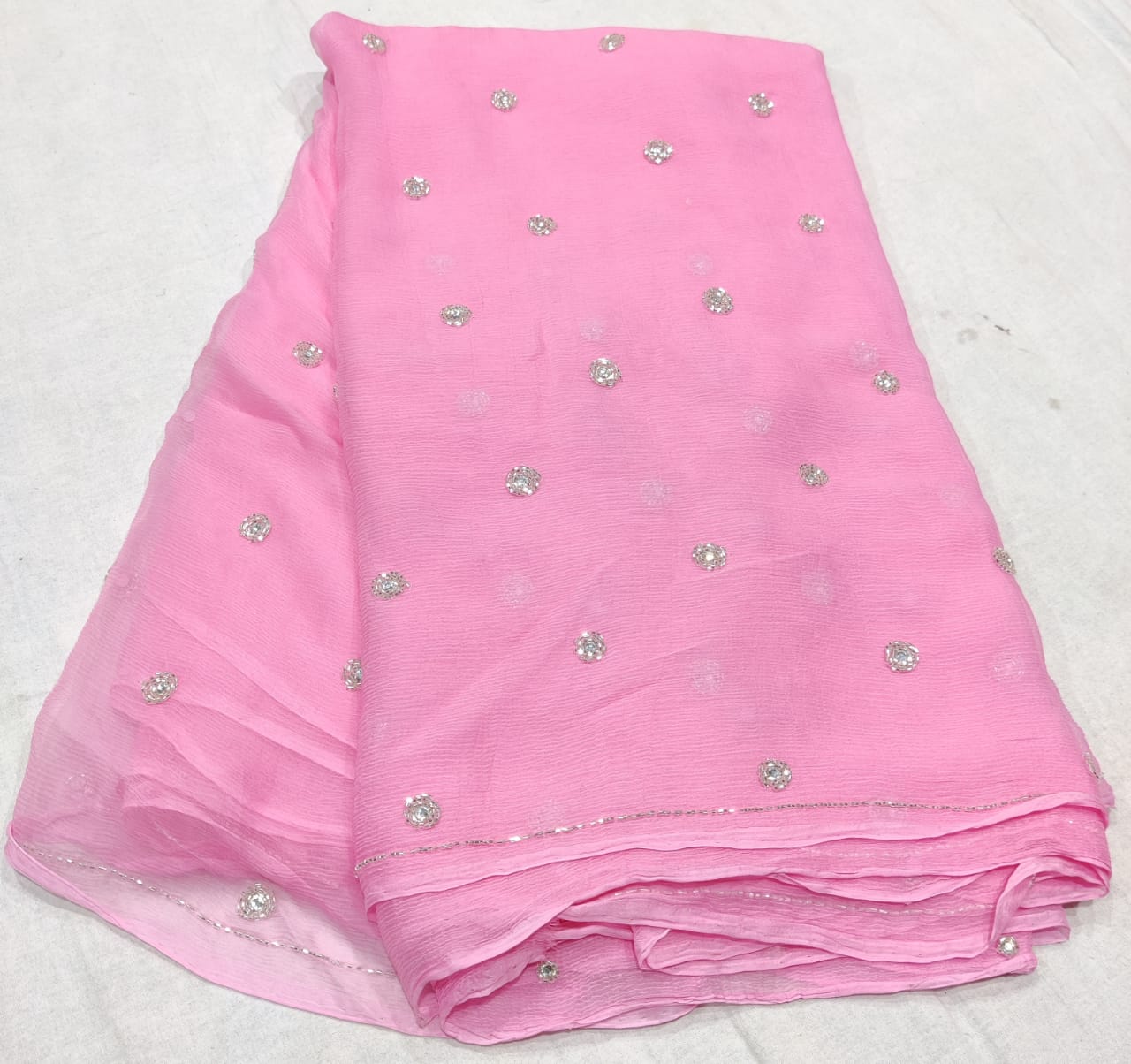 Pure Dimond Chiffon Elegance Hand Work Saree With Running Blouse