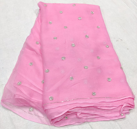 Pure Dimond Chiffon Elegance Hand Work Saree With Running Blouse