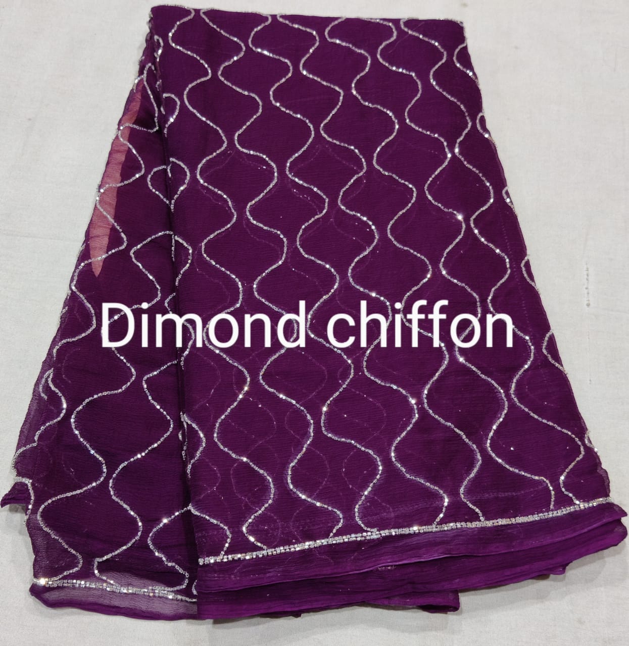 Pure Diamond Chiffon Cutdana Jaal Work Saree With Blouse