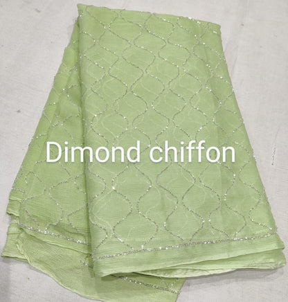 Pure Diamond Chiffon Kardana Jaal Work Saree With Running Blouse