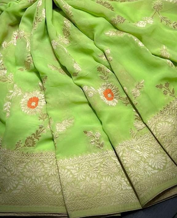 Banarasi Semi Georgette Meenakari Silk  Saree With Blouse