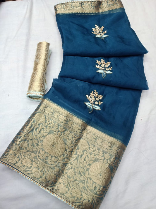 Pure Organza Gota patti Work Saree With Blouse