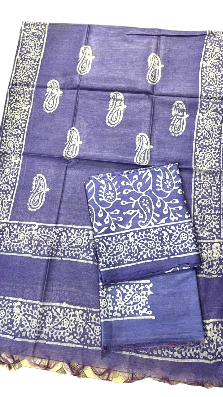 Katan Silk Batik Printed Unstitched Suit With Dupatta