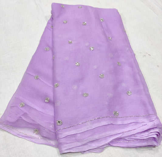 Pure Dimond Chiffon Elegance Hand Work Saree With Running Blouse