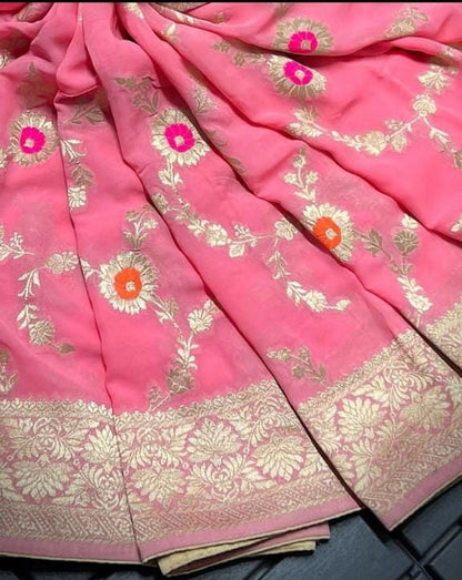 Banarasi Semi Georgette Meenakari Silk  Saree With Blouse