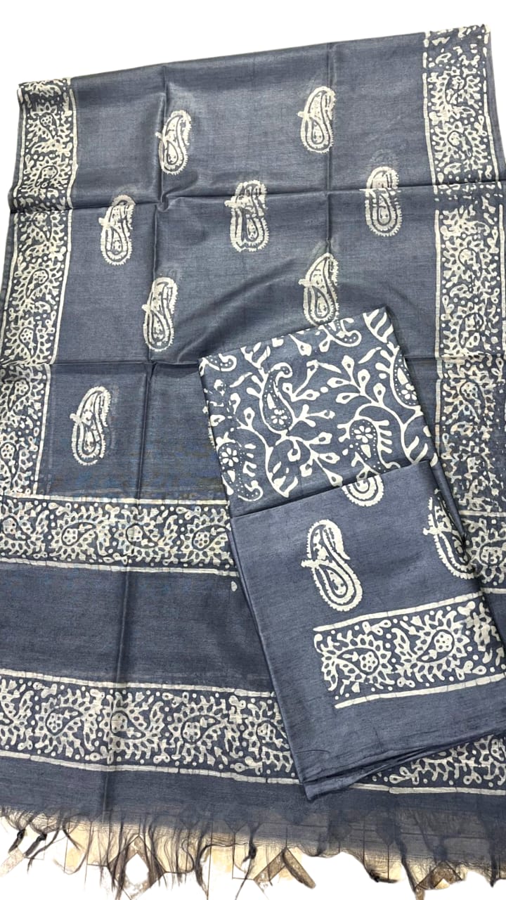 Katan Silk Batik Printed Unstitched Suit With Dupatta